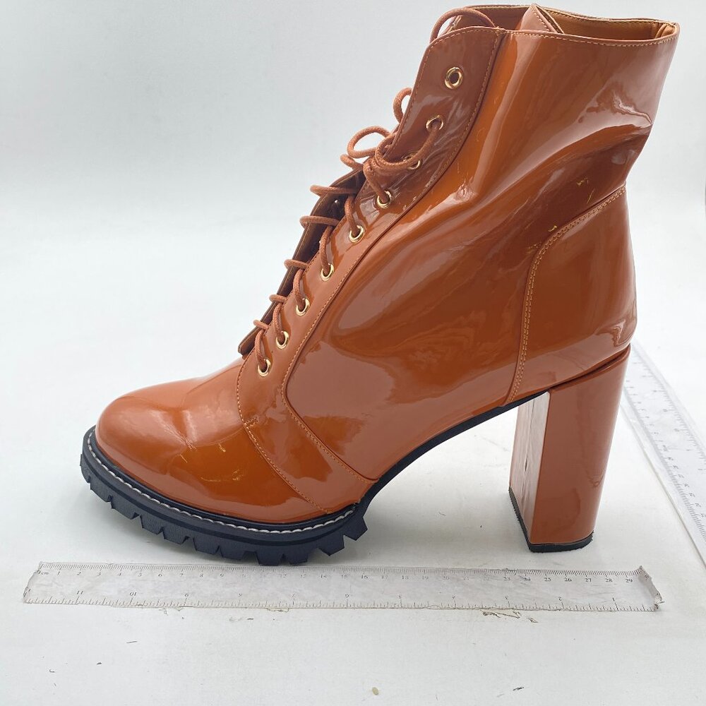 Light Brown Platform Ankle Boots Chunky Heel Lug Sole Combat Boots Lace Up Boot
